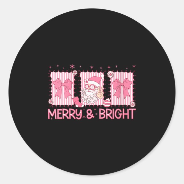 Womens Merry And Bright Nk Coquette Santa Claus Bo Classic Round Sticker (Front)