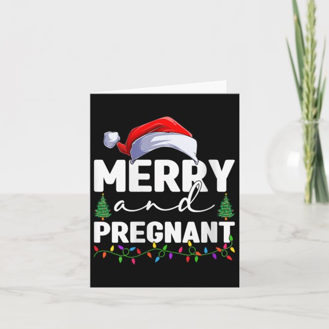 Womens Merry And Pregnant Christmas Pregnancy Anno Card (Front)