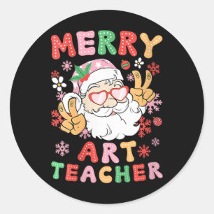 Womens Merry Art Teacher Christmas Art Teaching Xm Classic Round Sticker