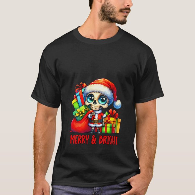 Womens Merry Bright Christmas Funny Xmas skeleton  T-Shirt (Front)