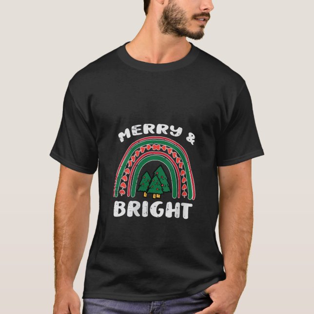 Womens Merry Bright Christmas Tree Rainbow Xmas Wo T-Shirt (Front)