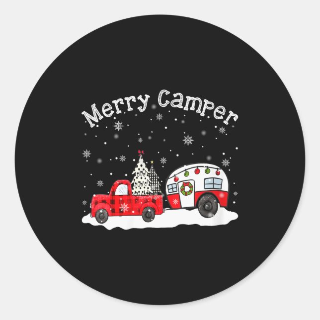 Womens Merry Camper Christmas Santa Claus Camng Re Classic Round Sticker (Front)