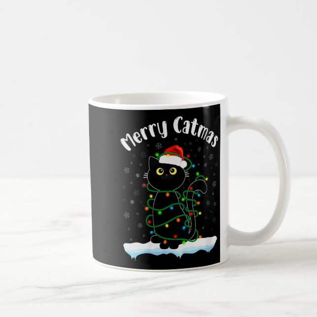 Womens Merry Catmas Cat Wearing Santa Hat Black Ca Coffee Mug (Right)