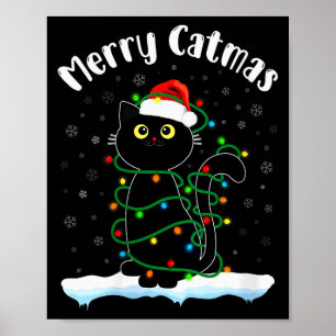 Womens Merry Catmas Cat Wearing Santa Hat Black Ca Poster