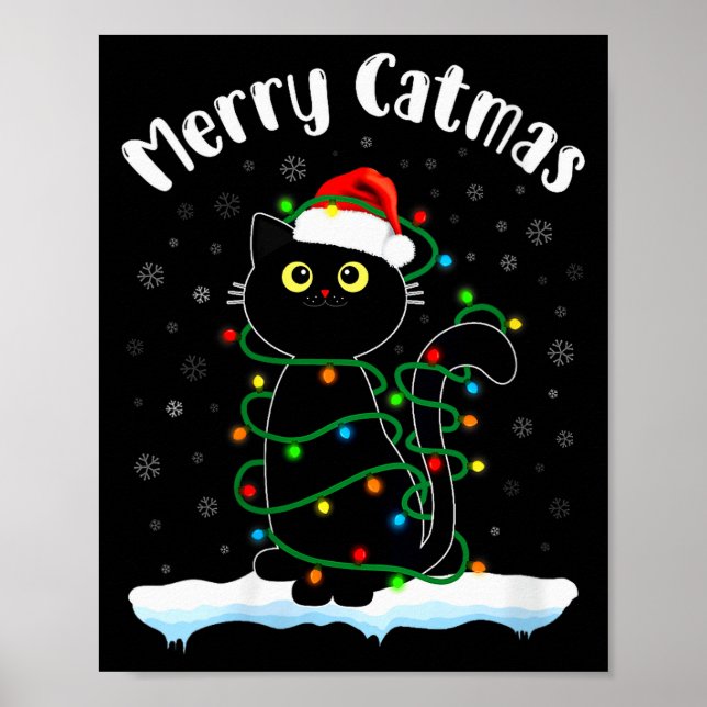 Womens Merry Catmas Cat Wearing Santa Hat Black Ca Poster (Front)