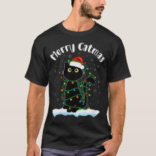 Womens Merry Catmas Cat Wearing Santa Hat Black Ca T-Shirt