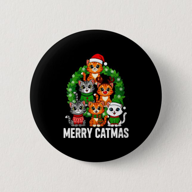 Womens Merry Catmas Funny Christmas Cat Mom Meowy  6 Cm Round Badge (Front)