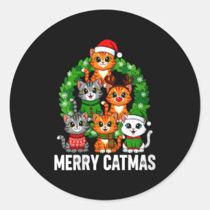 Womens Merry Catmas Funny Christmas Cat Mom Meowy Classic Round Sticker