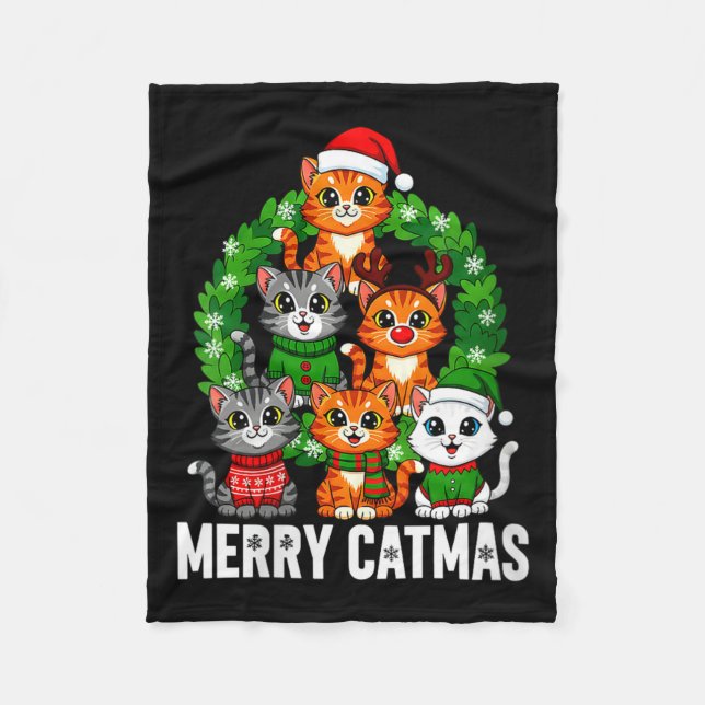 Womens Merry Catmas Funny Christmas Cat Mom Meowy  Fleece Blanket (Front)