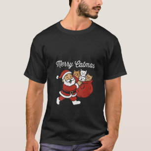 Womens Merry Catmas Santa cat Christmas V Neck  T-Shirt