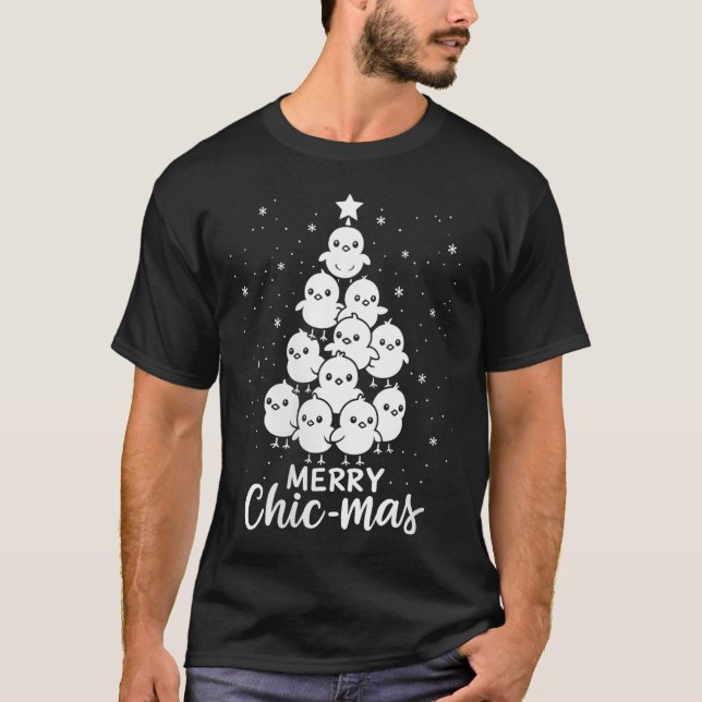 Womens Merry Chic-mas Cute Chicks Christmas Tree F T-Shirt (Front)