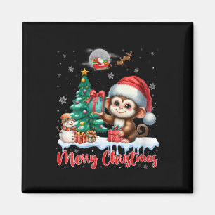 Womens Merry Christmas Cute Monkey Santa Hat Monke Magnet