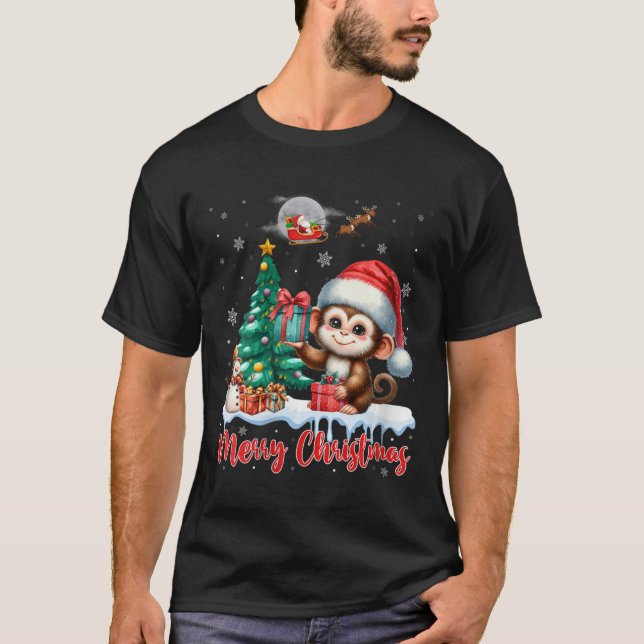 Womens Merry Christmas Cute Monkey Santa Hat Monke T-Shirt (Front)