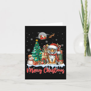 Womens Merry Christmas Cute Tiger Santa Hat Tiger Card