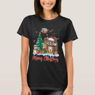 Womens Merry Christmas Cute Tiger Santa Hat Tiger  T-Shirt