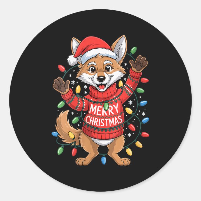 Womens Merry Christmas Fox Festive Woodland Winter Classic Round Sticker (Front)