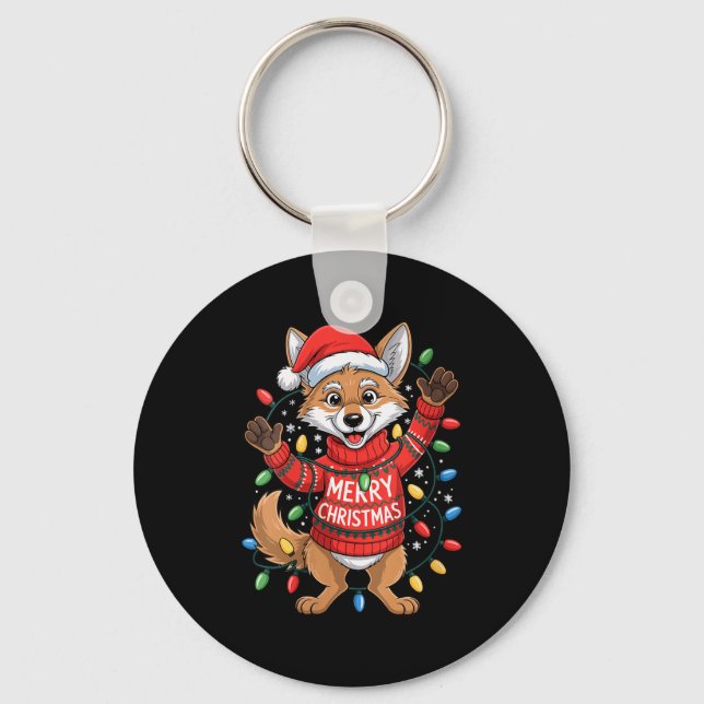 Womens Merry Christmas Fox Festive Woodland Winter Key Ring (Front)