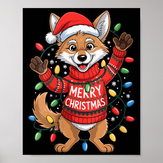 Womens Merry Christmas Fox Festive Woodland Winter Poster (Front)