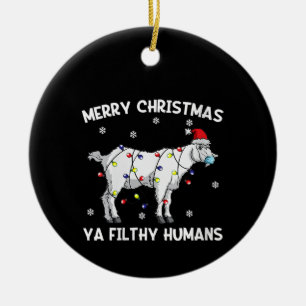 Womens Merry Christmas Goat Face Mask Goat Santa Ceramic Tree Decoration