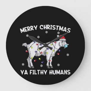 Womens Merry Christmas Goat Face Mask Goat Santa Large Clock