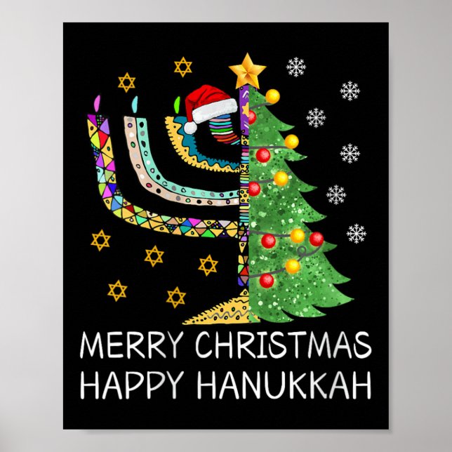 Womens Merry Christmas Happy Hanukkah Jewish Merry Poster (Front)
