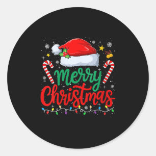 Womens Merry Christmas Lights Family Santa Hat Xma Classic Round Sticker