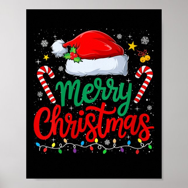 Womens Merry Christmas Lights Family Santa Hat Xma Poster (Front)