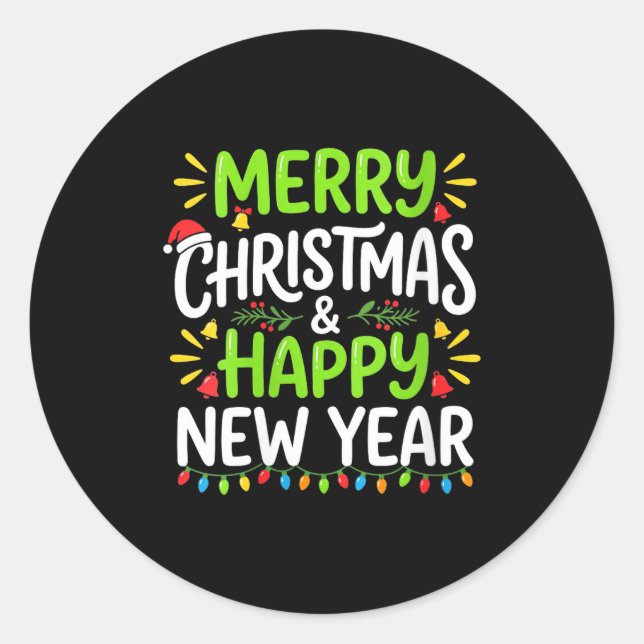 Womens Merry Christmas Lights Red Santa Hat And Ha Classic Round Sticker (Front)