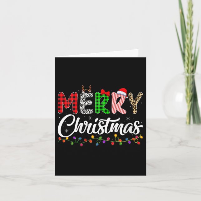 Womens Merry Christmas Lights Santa Family Xmas Pa Card (Front)