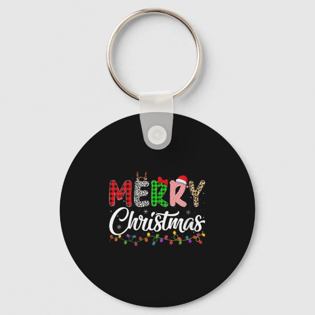 Womens Merry Christmas Lights Santa Family Xmas Pa Key Ring (Front)