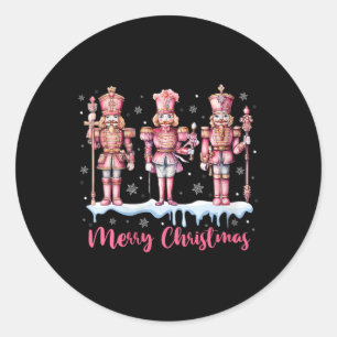 Womens Merry Christmas Pink Nutcracker Squad Xmas Classic Round Sticker