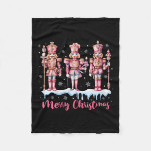 Womens Merry Christmas Pink Nutcracker Squad Xmas Fleece Blanket