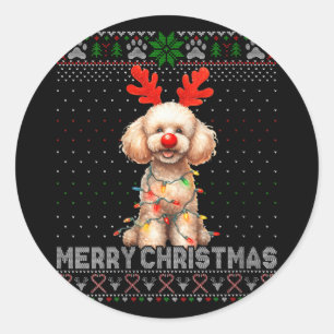 Womens Merry Christmas Poodle Dog Lover Ugly Xmas  Classic Round Sticker