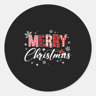 Womens Merry Christmas Red Buffalo Plaid Santa Hat Classic Round Sticker