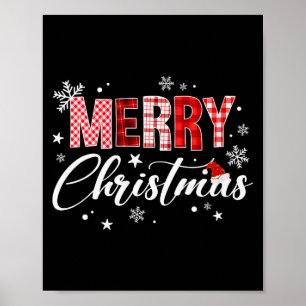 Womens Merry Christmas Red Buffalo Plaid Santa Hat Poster