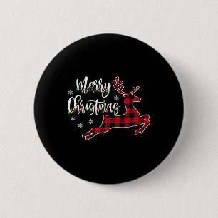 Womens Merry Christmas Reindeer Buffalo Plaid Red  6 Cm Round Badge