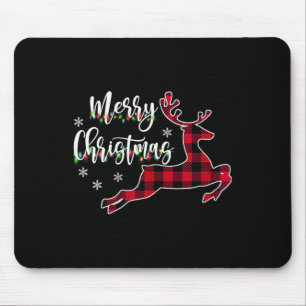 Womens Merry Christmas Reindeer Buffalo Plaid Red  Mouse Mat