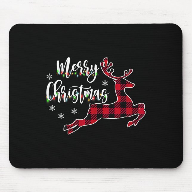 Womens Merry Christmas Reindeer Buffalo Plaid Red  Mouse Mat (Front)