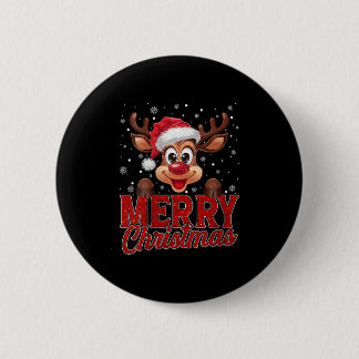 Womens Merry Christmas Rudolph Reindeer Santa Hat  6 Cm Round Badge