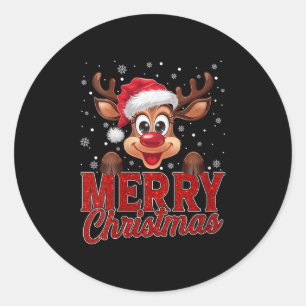 Womens Merry Christmas Rudolph Reindeer Santa Hat  Classic Round Sticker