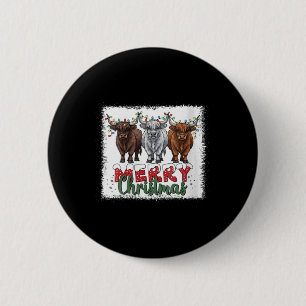 Womens Merry Christmas Scottish Highland Cow Xmas  6 Cm Round Badge