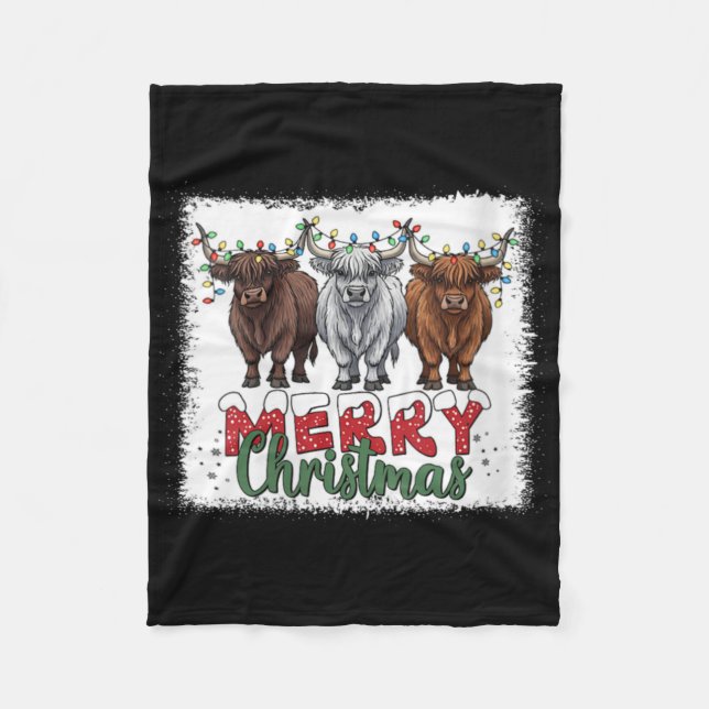 Womens Merry Christmas Scottish Highland Cow Xmas  Fleece Blanket (Front)
