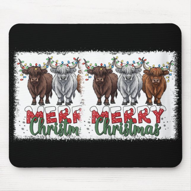 Womens Merry Christmas Scottish Highland Cow Xmas  Mouse Mat (Front)