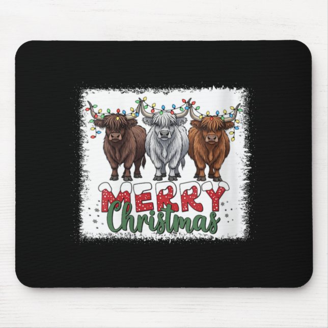 Womens Merry Christmas Scottish Highland Cow Xmas  Mouse Mat (Front)
