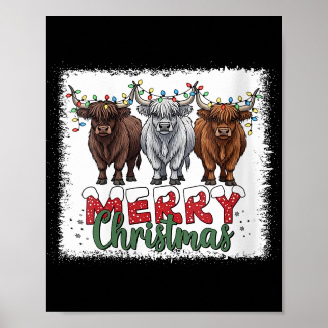 Womens Merry Christmas Scottish Highland Cow Xmas  Poster (Front)