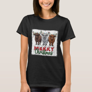 Womens Merry Christmas Scottish Highland Cow Xmas  T-Shirt