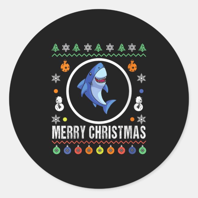 Womens Merry Christmas Shark Ugly Sweater Xmas Kni Classic Round Sticker (Front)
