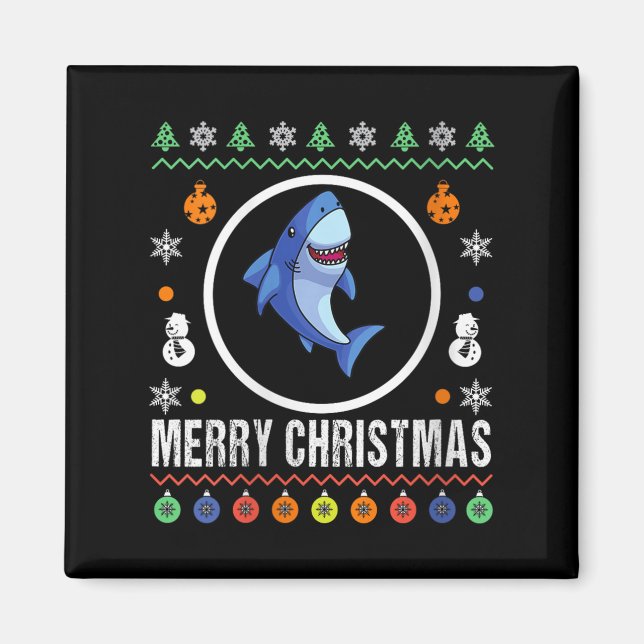 Womens Merry Christmas Shark Ugly Sweater Xmas Kni Magnet (Front)
