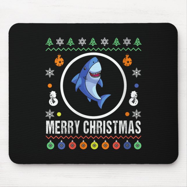 Womens Merry Christmas Shark Ugly Sweater Xmas Kni Mouse Mat (Front)