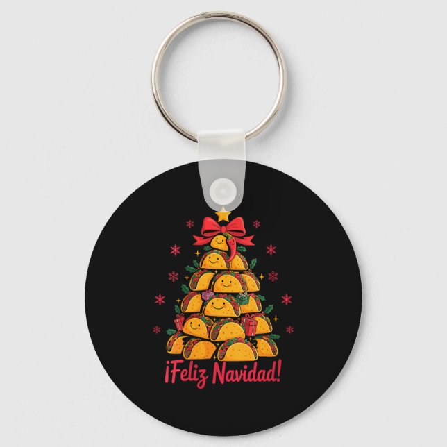 Womens Merry Christmas Tacos Tree Feliz Navidad Me Key Ring (Front)
